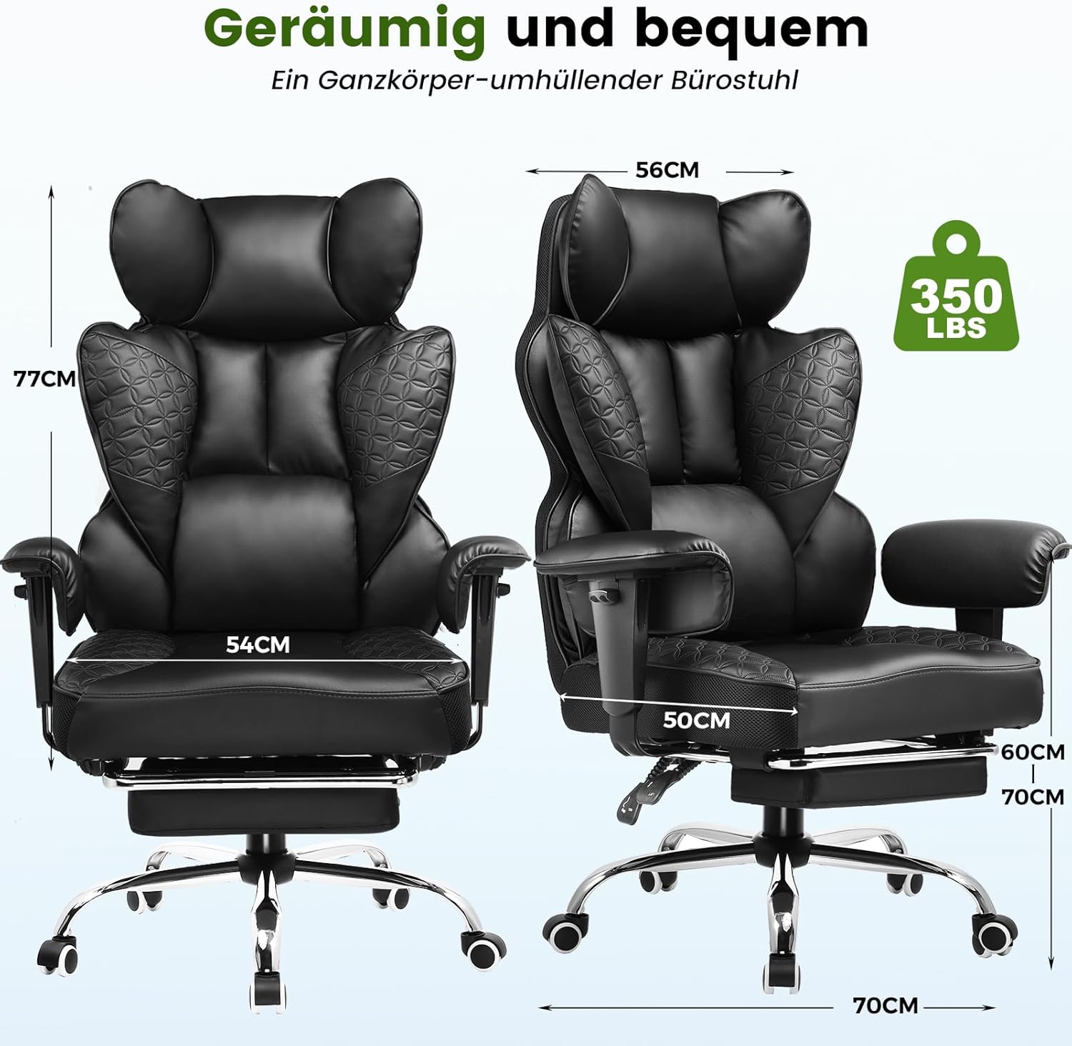 Gaming Chairs - COMHOMA Gaming Chair, Ergonomic Office Chair, Desk Chair with Adjustable Armrests, Pocket Spring Lumbar Support for Large and Tall People, 150 kg, Wide Seat, Jet Black – Bild 3