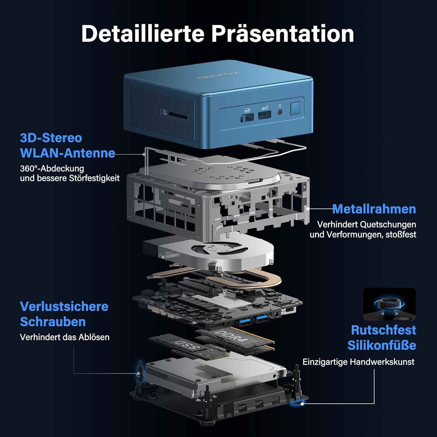 Gaming PC & Laptops - GEEKOM Mini PC IT12 with Intel i5-12450H (3-Year Warranty), 16GB RAM (Expandable - Not LPDDR) & 512GB SSD, 8K Quad Display, 6X USB, SD Card Slot, Windows 11 Pro, for Home Office – Bild 3