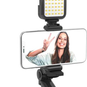 Streaming-Equipment – DigiPower Vlogging Set Like Me with LED Video Light + Microphone + Mobile Phone Holder + Handgrip / Mini Tripod Compatible with Smartphones for TikTok, YouTube, Live Streaming and Meetings