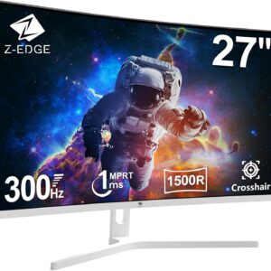 Gaming PC & Gaming Monitors – Z-Edge 27 Inch Curved Gaming Monitor 300Hz (DP) 240Hz (HDMI) 1ms MPRT Full HD 1080P VA Panel 16:9 LED Screen, 250cd/m² Brightness, FreeSync, HDR10, DisplayPort1.4 & HDMI2.0, VESA Compatible – White