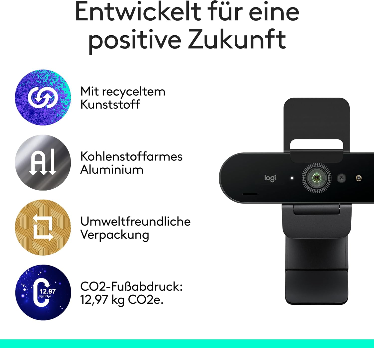 Webcam - Logitech Brio 4K Webcam, Video Calling, Noise Cancelling Microphone, Automatic HD Exposure Compensation, Microsoft Teams, Zoom, Google Voice, Google Meet, PC/Mac/Notebook/Macbook - Graphite – Bild 9