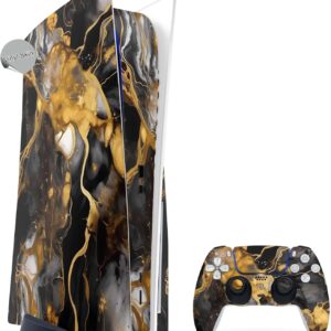 Gaming Consoles & Controllers – Skin for PS5 Design Vinyl Skins Sticker Faceplate Sticker Compatible with Playstation 5 Film Gaming Case PS5 Cover Console Controller (Marble, Dark Gold, Disk Edition)