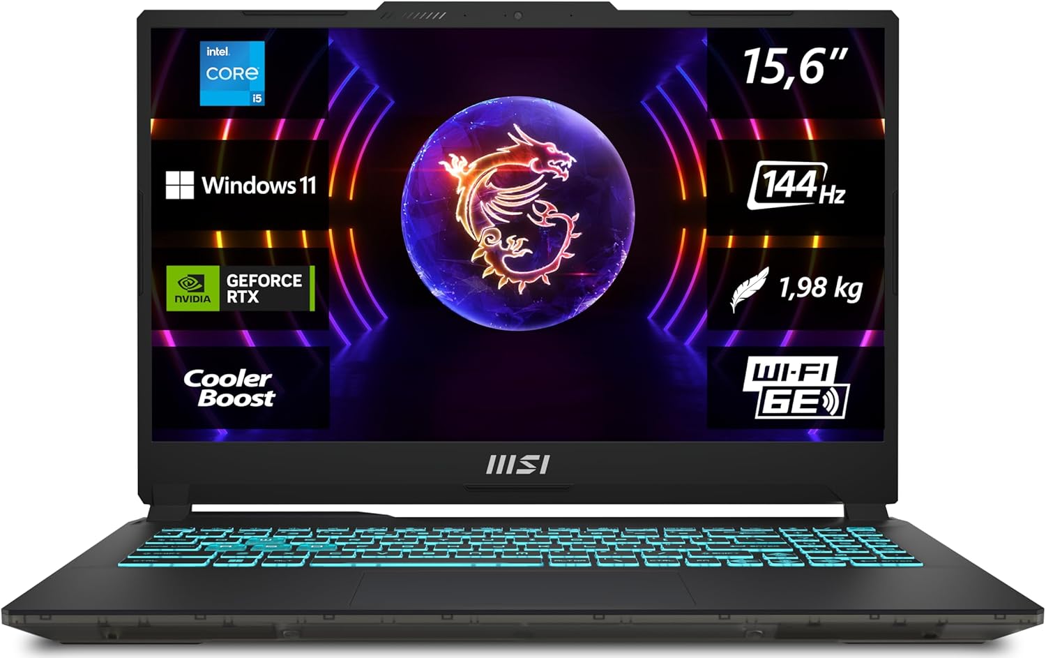 Gaming PC & Laptops - MSI Cyborg 15 Gaming Laptop, 15.6 Inch Full HD 144Hz, Intel Core i5-13420H, NVIDIA GeForce RTX 4050, 16GB DDR5, 512GB SSD, Windows 11 Home, QWERTZ Keyboard, A13VE-863, Black/Transparent