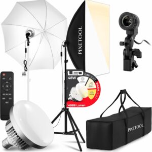 Streaming-Equipment – Photo Studio Set – 1 Softbox Light, Translucent Shade, LED Lamp 4800 Lumens 3000-6000K – 50 x 70 cm Softboxes – Photo Light Video Light Photo Lamp – Light Streaming Video Photography Studio