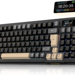 Gaming Tastatur & Maus – RedThunder K95 Wireless Mechanical Gaming Keyboard with 1.88 Inch Display & Button, QWERTZ 96 Keys, Gasket, BT/USB-C/2.4GHz, Software, Hot-swap, Linear Pink Switch, RGB, PBT Keycaps, 8000 mAh