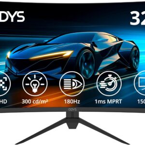 Gaming PC & Gaming Monitors – ODYS Gaming Monitor XP32-X – 32 Inch (80 cm), Curved (1500R), 180 Hz, WQHD (2,560 x 1,440 px), 1 ms Response Time (MPRT), HDR, FreeSync/G-Sync Comp., Eye Care, HDMI, DP, 3.5 mm Audio