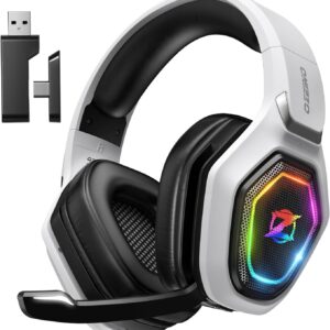 Gaming Tastatur & Maus – Ozeino OW810 Gaming Headset 40h Battery & Play When Charging, 2.4GHz + BT (≤30ms), 7.1 Surround Sound Wireless Headset with Microphone for FIFA/CS:GO/Streaming, Compatible with PS5/PS4/Switch/Mac, Crystal White