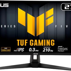 Gaming PC & Gaming Monitors – ASUS TUF Gaming VG27AQ5A QHD Monitor (27 Inches, 2560 x 1440, 210Hz (OC), Fast IPS, ELMB Sync, 0.3 ms Response Time, Speaker, HDMI, DisplayPort, Gaming AI)
