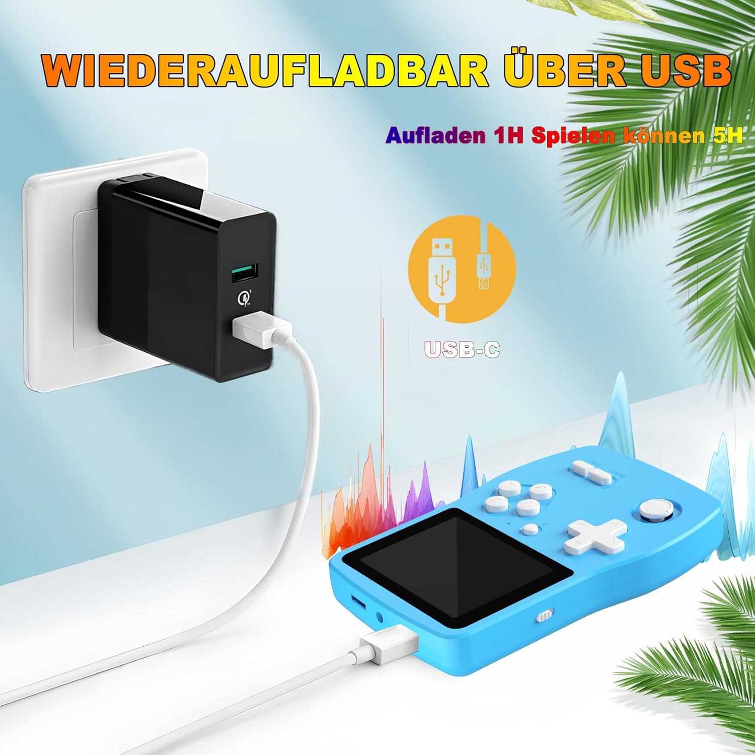 Gaming Consoles & Controllers - 32 Bit Handheld Game Consoles for Children with 139 Video Games, Portable Gaming Player with 3.0 Inch IPS Screen Rechargeable Battery, Travel Games Gifts Toy for Boys Girls (Blue) – Bild 4