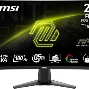 Gaming PC & Gaming Monitors – MSI MAG 27C6F 27 Inch FHD Curved Gaming Monitor – 1500R 1920 x 1080 Rapid VA Panel, 180 Hz / 1ms (GtG), Adaptive Sync – DP 1.2a, HDMI™ CEC
