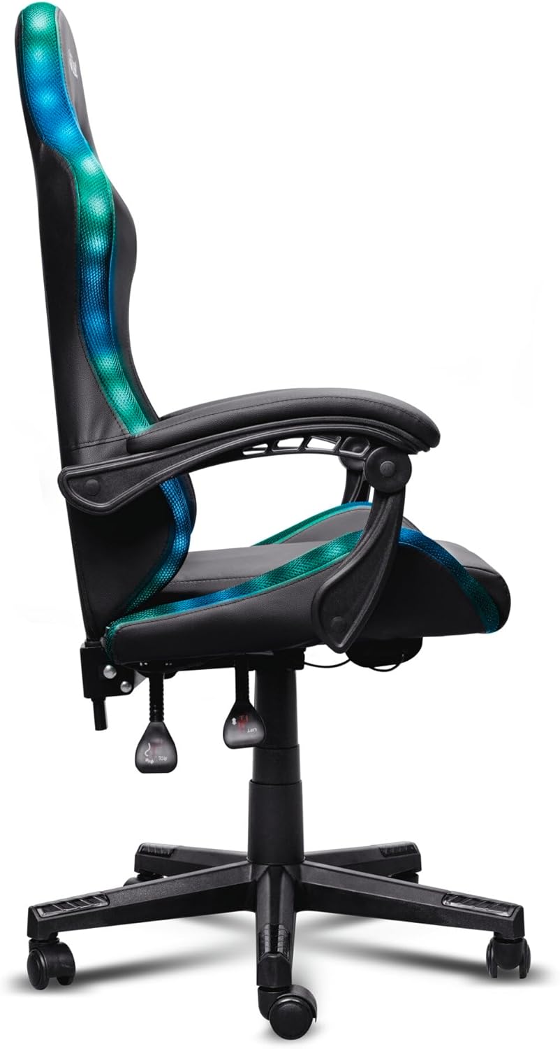 Gaming Chairs - GXTrust 704 Roniq Gaming Stuhl LED, 178 Farben und Effekten, Gepolsterte Armlehnen, Verstellbare Höhe und Rückenlehne, Gaming Chair Schreibtischstuhl mit RGB-Beleuchtung, Schwarz – Bild 12