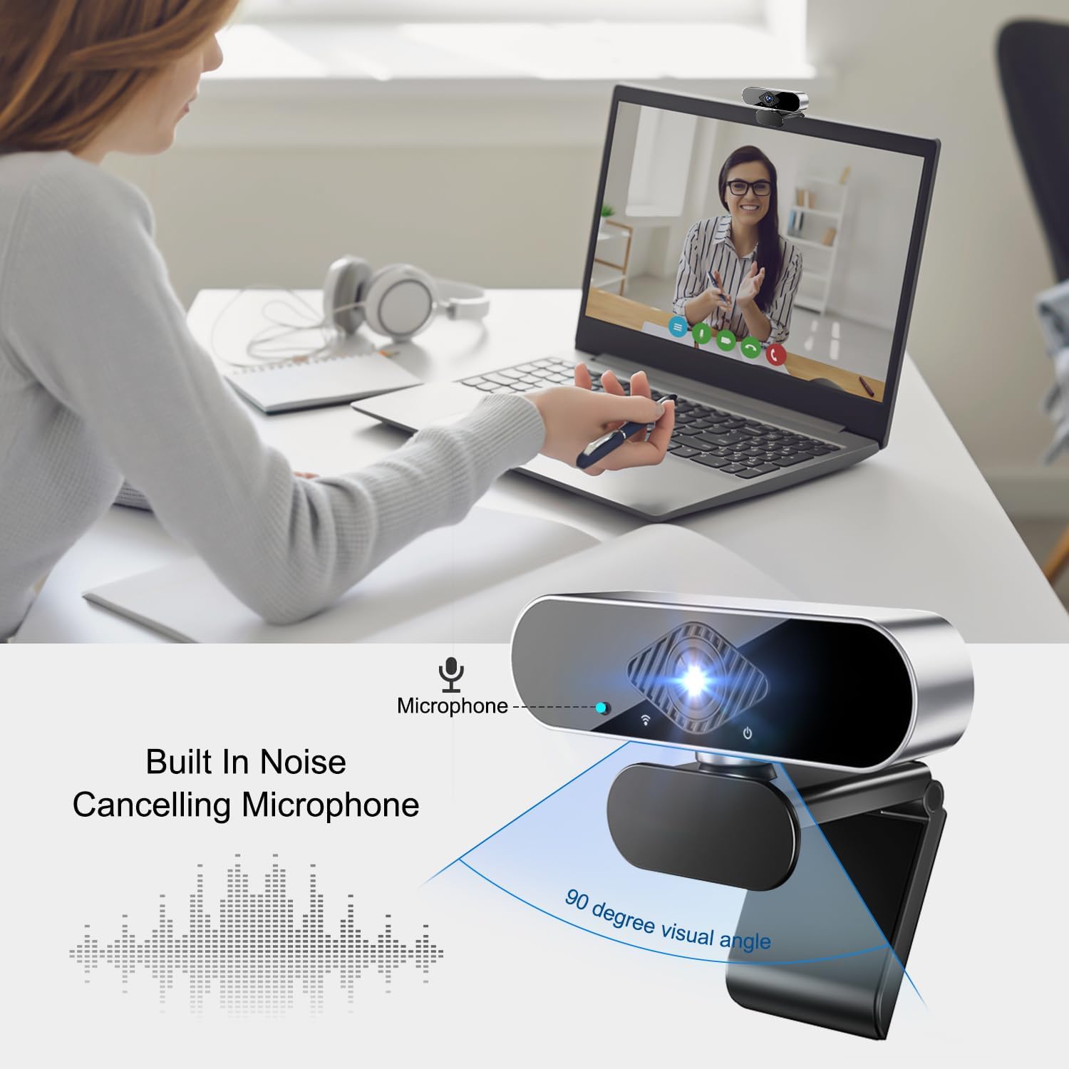 Webcam - Webcam with Microphone Camera PC Cam 1080p HD Mini Facecam Video Conference 360° Adjustable USB Web Cam Plug & Play for Conference Live Streaming Recording Compatible with Skype/Zoom/YouTube – Bild 2