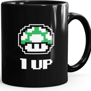 Gaming Consoles & Controllers – MoonWorks® Coffee Mug Birthday Retro Pixel Mushroom 1-Up Mushroom Level-Up Gaming Console 90s Black One Size