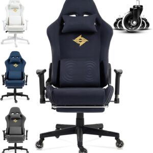 Gaming Chairs – Dowinx Gaming Chair, Office Chair with Silky Smooth Large Wheels, Massage Gaming Chair with Luxurious Suede Fabric, 90-165°, Desk Chair, 150 kg, Blue/Black