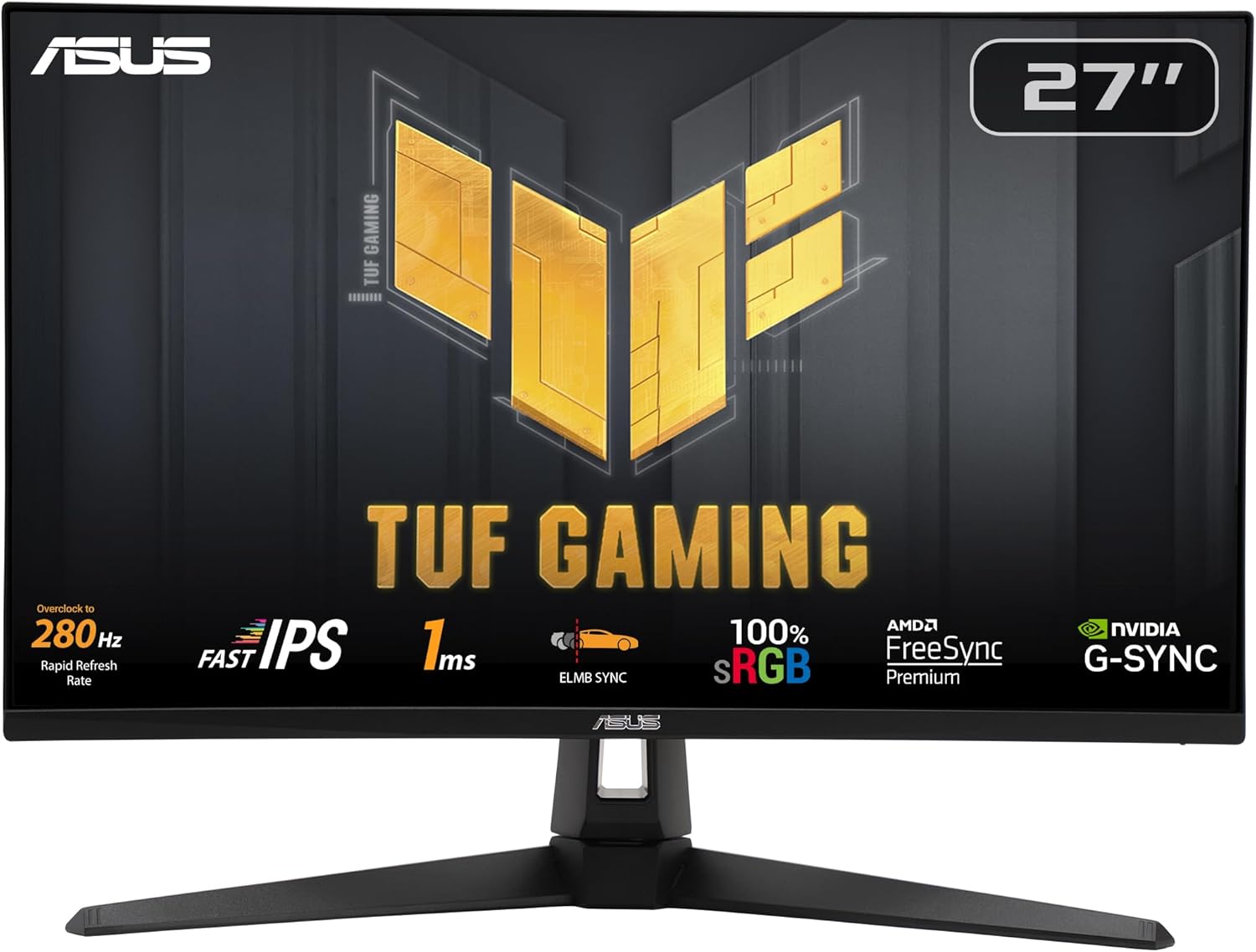 Gaming PC & Gaming Monitors - ASUS TUF Gaming VG279QM1A 27-Inch Full HD Monitor, 280 Hz, 1 ms GtG, G-Sync, FreeSync, Adaptive-Sync, ELMB, GameFast Input, HDR10, Fast IPS Panel, 16:9, 1920 x 1080, USB Hub, DP, HDMI, Speaker