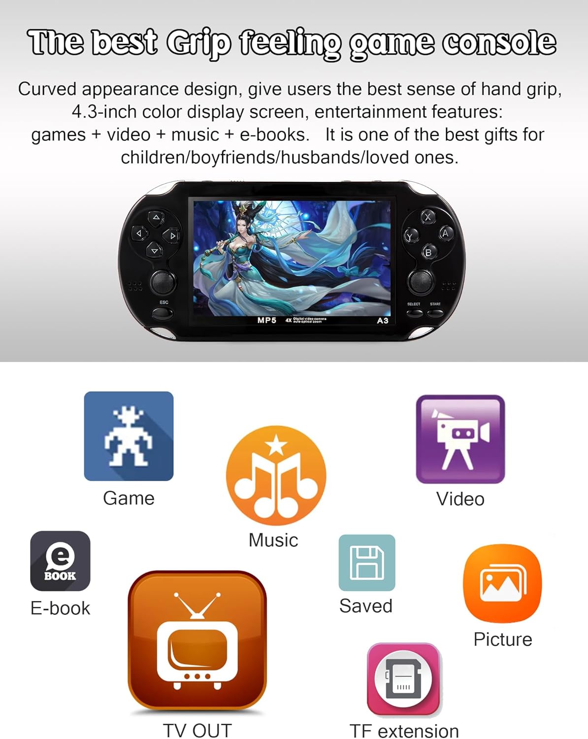 Gaming Consoles & Controllers - CZT Video Game Console 4.3 Inch 8GB Built-in 2100 Free Games for Multiple Simulators Handheld Game Console Video/Music TV Output Game Can Be Archived A Birthday Gifts – Bild 2