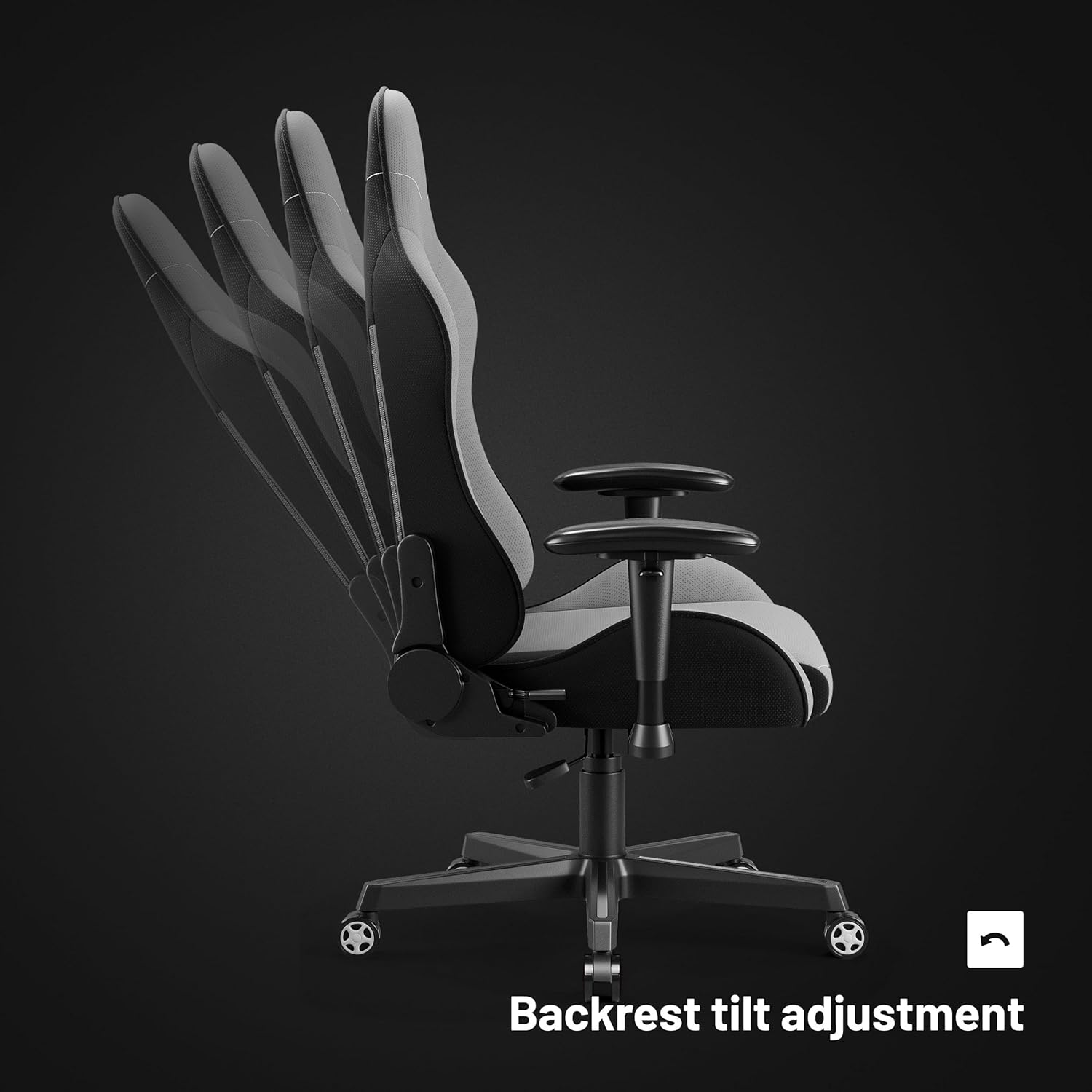 Gaming Chairs - Diablo Gamer Chair X-Starter Gaming Chair Ergonomic with Fabric Cover, Adjustable Armrests, Tilt Mechanism, Load Capacity up to 136 kg, Desk Chair, Gaming, Office Chair, Gaming, Grey – Bild 5