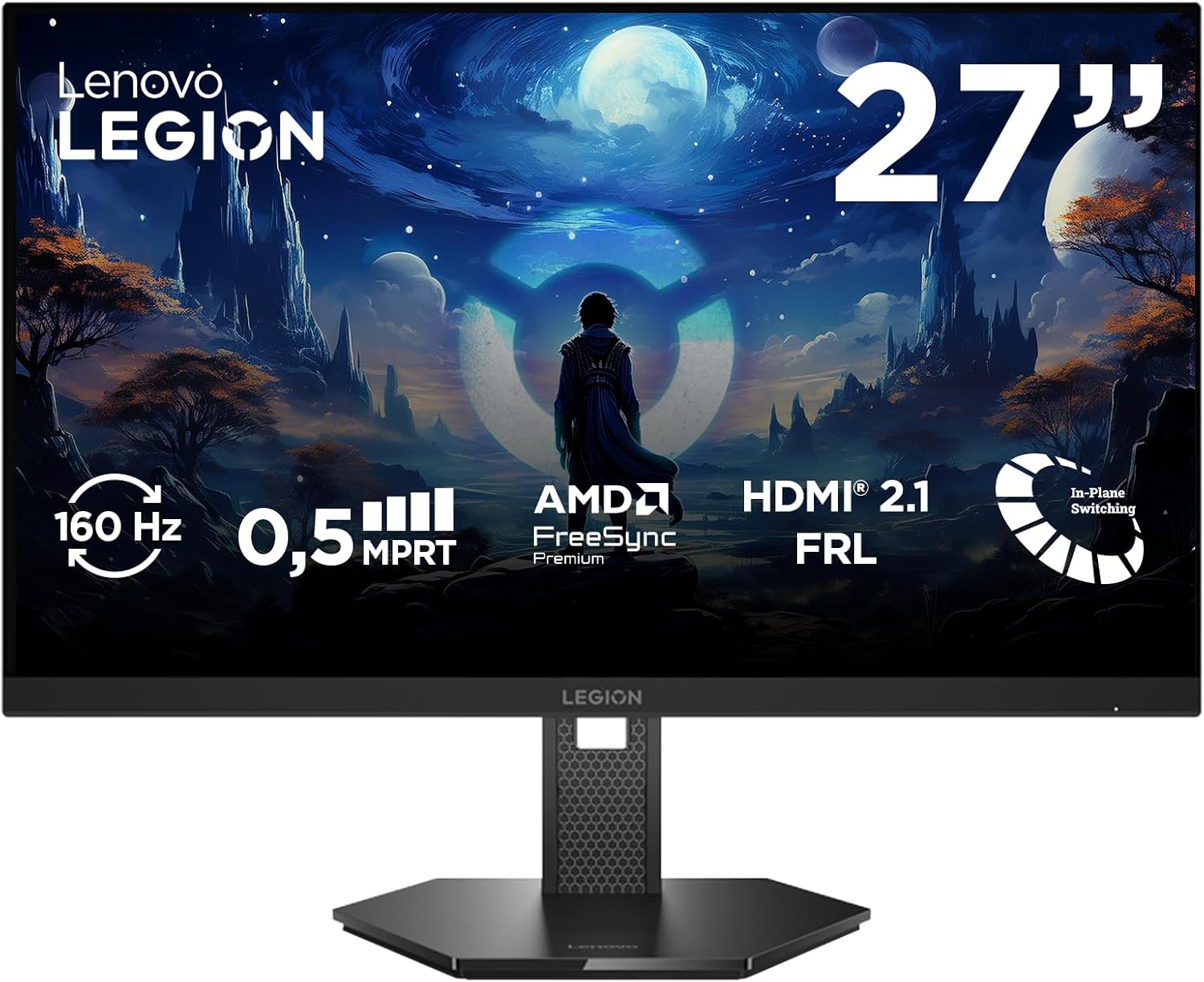 Gaming PC & Gaming Monitors - Lenovo Legion 27U-10 | 27 Inch UHD WLED Gaming Monitor | 3840 x 2160 | 16:9 | 320Hz | 0.5 ms Response Time | HDMI | DisplayPort | Audio 3.5 mm | 3-Sided Panel | TÜV Eye Protection | Black | 6.2 kg