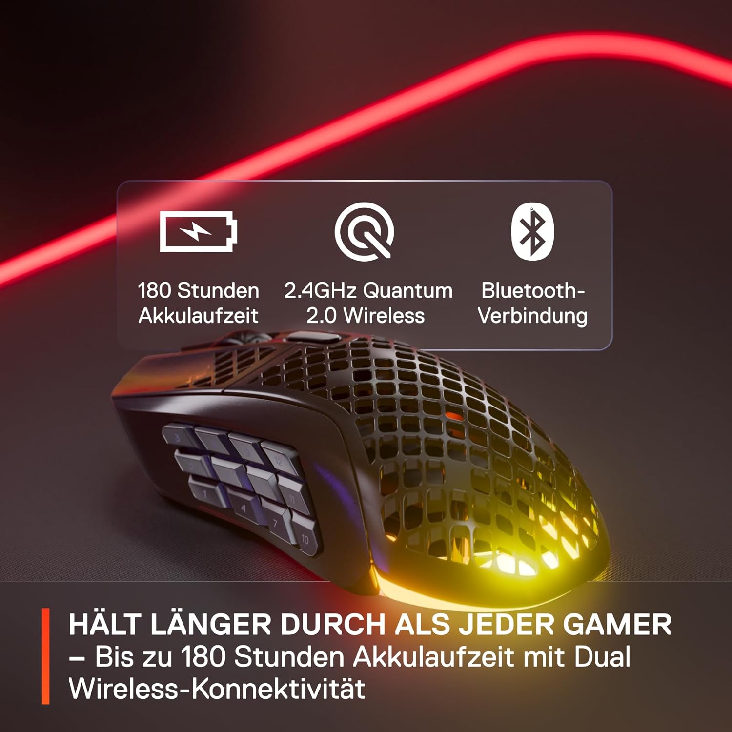 Gaming Tastatur & Maus - SteelSeries Aerox 9 Wireless - RGB Gaming Mouse with Openings in the Surface - Feather-Light, Water-Repellent Design - 18 Buttons - Bluetooth/2.4 GHz - Optical TrueMove Air Sensor with 18,000 DPI – Bild 7