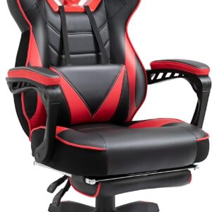 Gaming Chairs – Vinsetto Ergonomic Office Chair, Gaming Chair, Swivel Chair with Retractable Footrest and Adjustable Back Foam + PU Leather + Metal, Black + Red, 65 x 70 x 118.5-128.5 cm