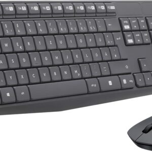 Gaming Tastatur & Maus – Logitech MK235 wireless keyboard and mouse set, 2.4 GHz connection via Unifying Nano USB receiver, 10m range, 15 FN buttons, 3-year battery life, PC / laptop, German QWERTZ layout – gray