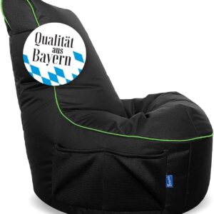 Gaming Chairs – Bruni Cockpit Gaming Bean Bag with Backrest and Compartment, Suitable for Indoor and Outdoor Use, Made in Germany (Black/Green)