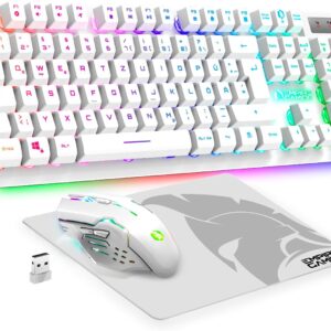 Gaming Tastatur & Maus – EMPIRE GAMING – Armor RF800 Wireless Rechargeable Gaming Keyboard and Mouse Set QWERTZ (German Layout) – Keyboard 2.4GHz RGB – Mouse 4800 DPI with Mouse Pad – PC PS4 PS5 Xbox One/Series Mac – White
