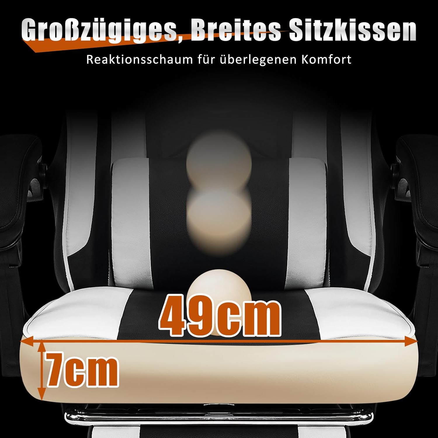 Gaming Chairs - Hellove Gaming Chair with Footrest, Ergonomic Gaming Chair, Video Game Chair with Lumbar Support, Adjustable Armrests for Adults and Teenagers, PU Black/White – Bild 7