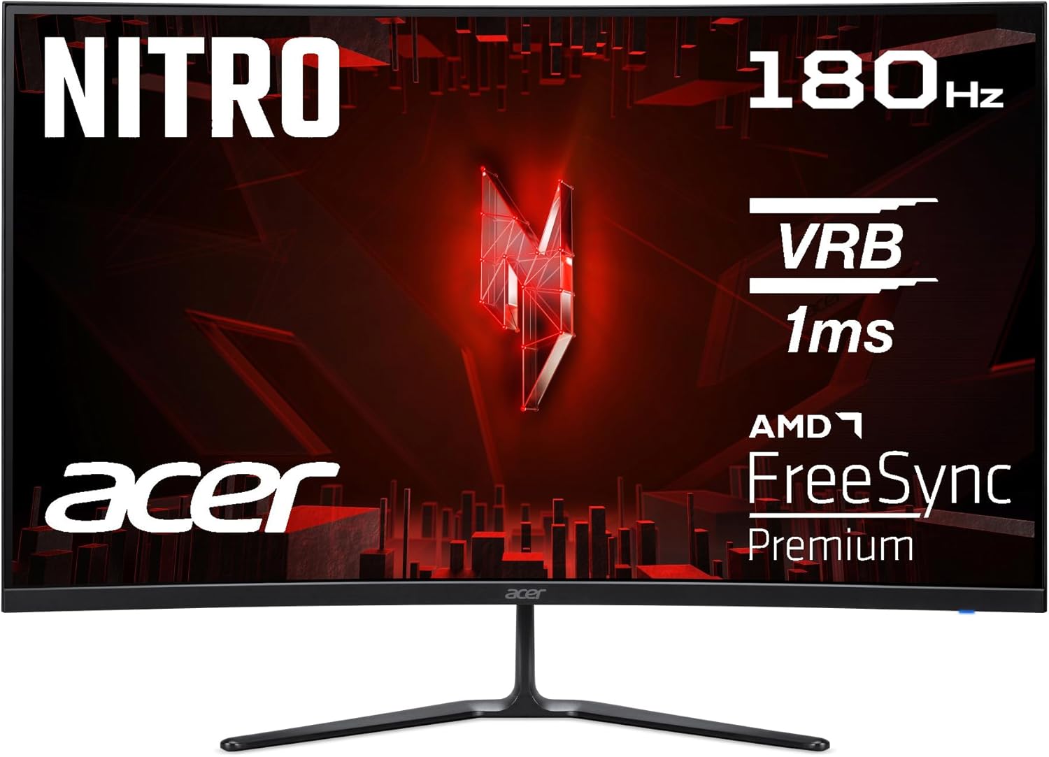 Gaming PC & Gaming Monitors - Acer Nitro ED320QR S3 Gaming Monitor 31.5 Inch (80 cm Screen) Full HD, VA, 180Hz, 5ms (GTG), DP 1.4, 2xHDMI 2.0, Curved, FreeSync Premium