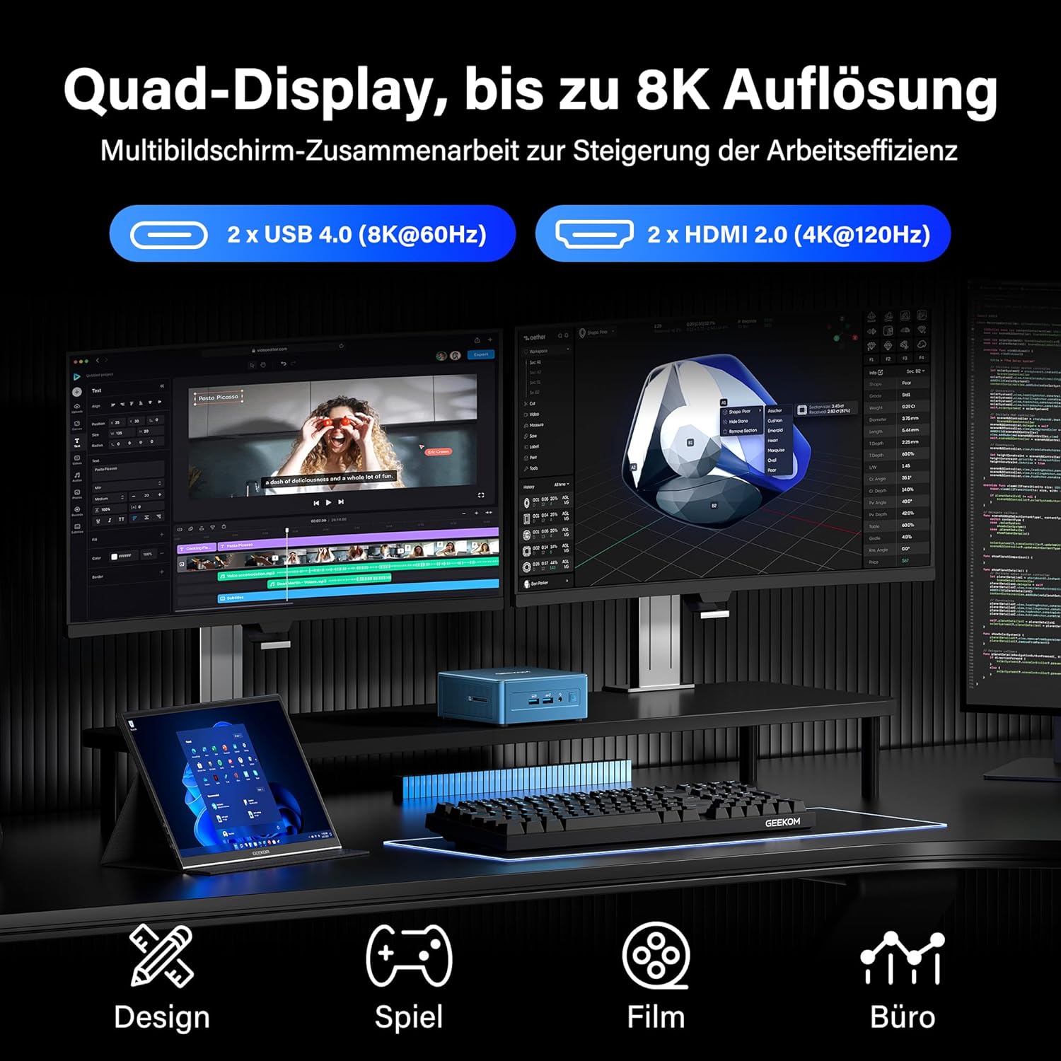 Gaming PC & Laptops - GEEKOM Mini PC IT12 with Intel i5-12450H (3-Year Warranty), 16GB RAM (Expandable - Not LPDDR) & 512GB SSD, 8K Quad Display, 6X USB, SD Card Slot, Windows 11 Pro, for Home Office – Bild 7