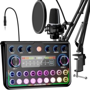 Streaming-Equipment – SINWE All-in-One Podcast Set Pro, Studio Mixer with Condenser Microphone, Plug & Play Audio Box for PC and Smartphone, Perfect for Streaming, Gaming, YouTube (Includes Sound Card)