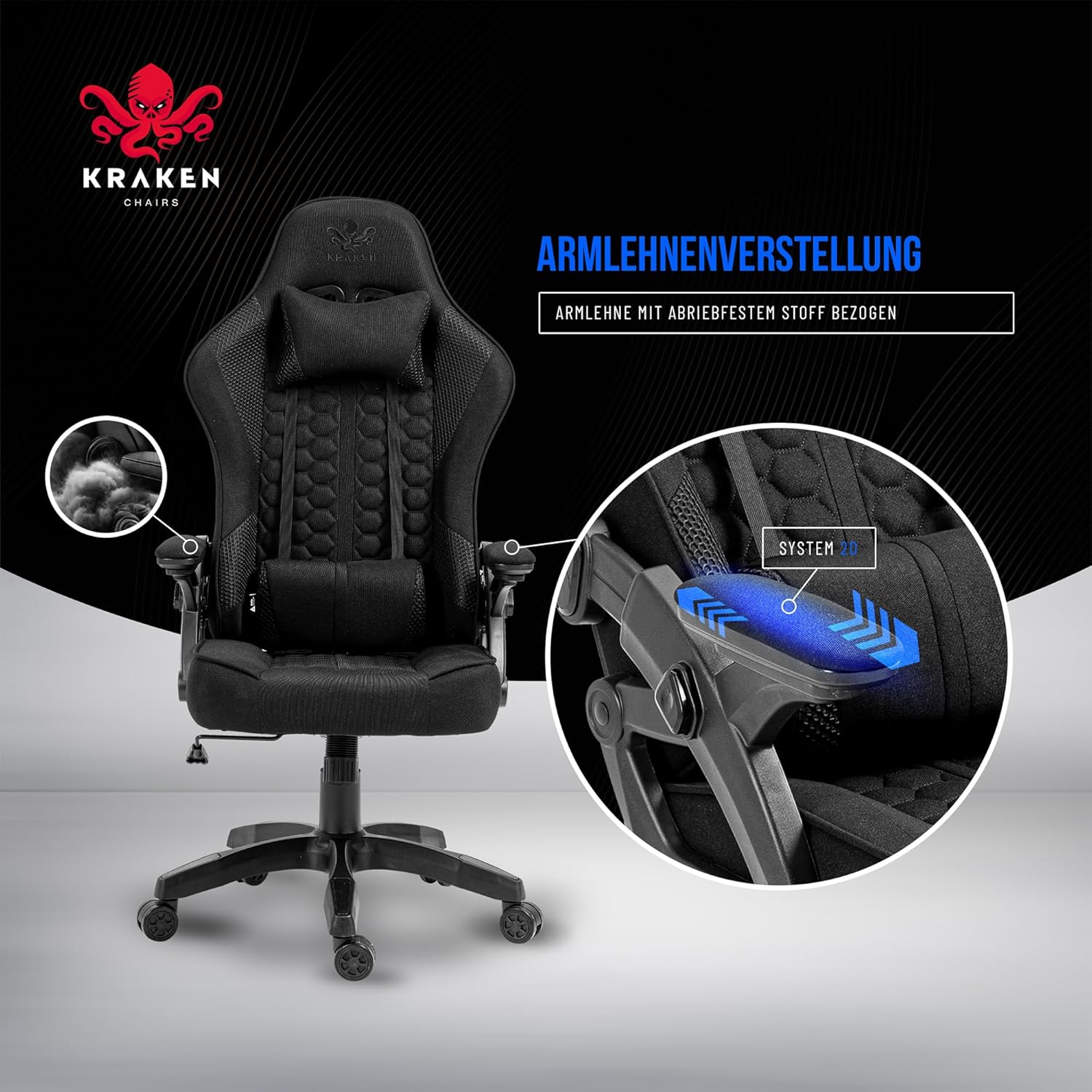 Gaming Chairs - Gaming Chair Fabric - Black - Office Chair - Ergonomic Computer Chair Gamer - 130 kg Load Capacity - Gamer Chair - Gaming Chair - Gaming Chair Ergonomic - Gaming Chair - PC Chair – Bild 12