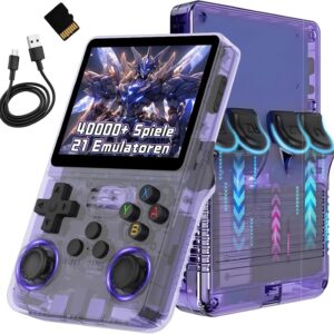 Gaming Consoles & Controllers – R36S Retro Handheld Game Console for Travel, 40,000+ Games Retro Console, 21 Emulators, ARKOS Open Source Linux System, 3.5 Inch IPS Screen 640 x 480P, 3500 mAh (Transparent Purple)