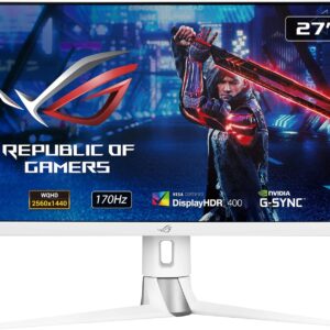 Gaming PC & Gaming Monitors – ASUS ROG Strix XG27AQ-W, 27-Inch WQHD Gaming Monitor, 170 Hz, 1 ms GtG, G-Sync Compatible, DisplayHDR 400, Fast IPS Panel, 16:9, 2560 x 1440, DisplayPort, HDMI, USB, Ergonomic, White