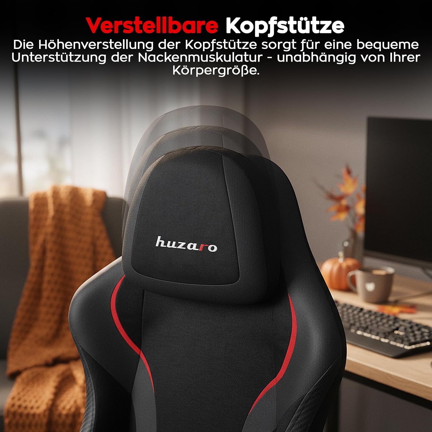 Gaming Chairs - huzaro Force 4.6 Carbon Gaming Chair with Footrest and SoftFlex Mechanism, Ergonomic Chair with Adjustable Headrests and Lumbar Cushion, for Gamers and Office, Pack of 1 – Bild 7