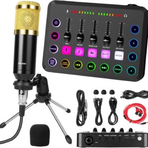 Streaming-Equipment – OFFCUP Podcast Equipment Set Mixing Console Audio Mixer with Tripod Condenser Microphone USB C Audio Interface for PC Laptop Phone Pad, Live Sound Card for Live Streaming Vocals YouTube and Gaming