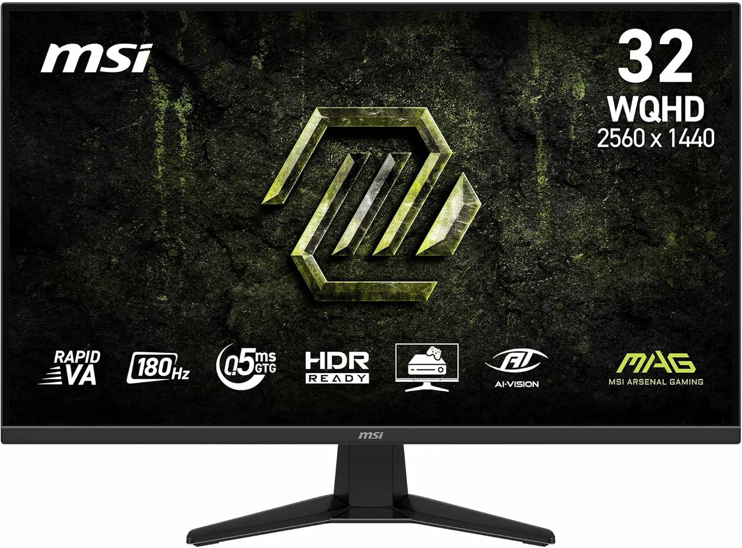 Gaming PC & Gaming Monitors - MSI MAG 325QF E18V Gaming Monitor 32 Inch WQHD - Rapid VA 2560 x 1440, 180 Hz / 0.5 ms, HDR Ready, Eye Care, HDMI 2.0b, DisplayPort 1.4a, Frameless Design, Tilting, VESA Compatible, Black