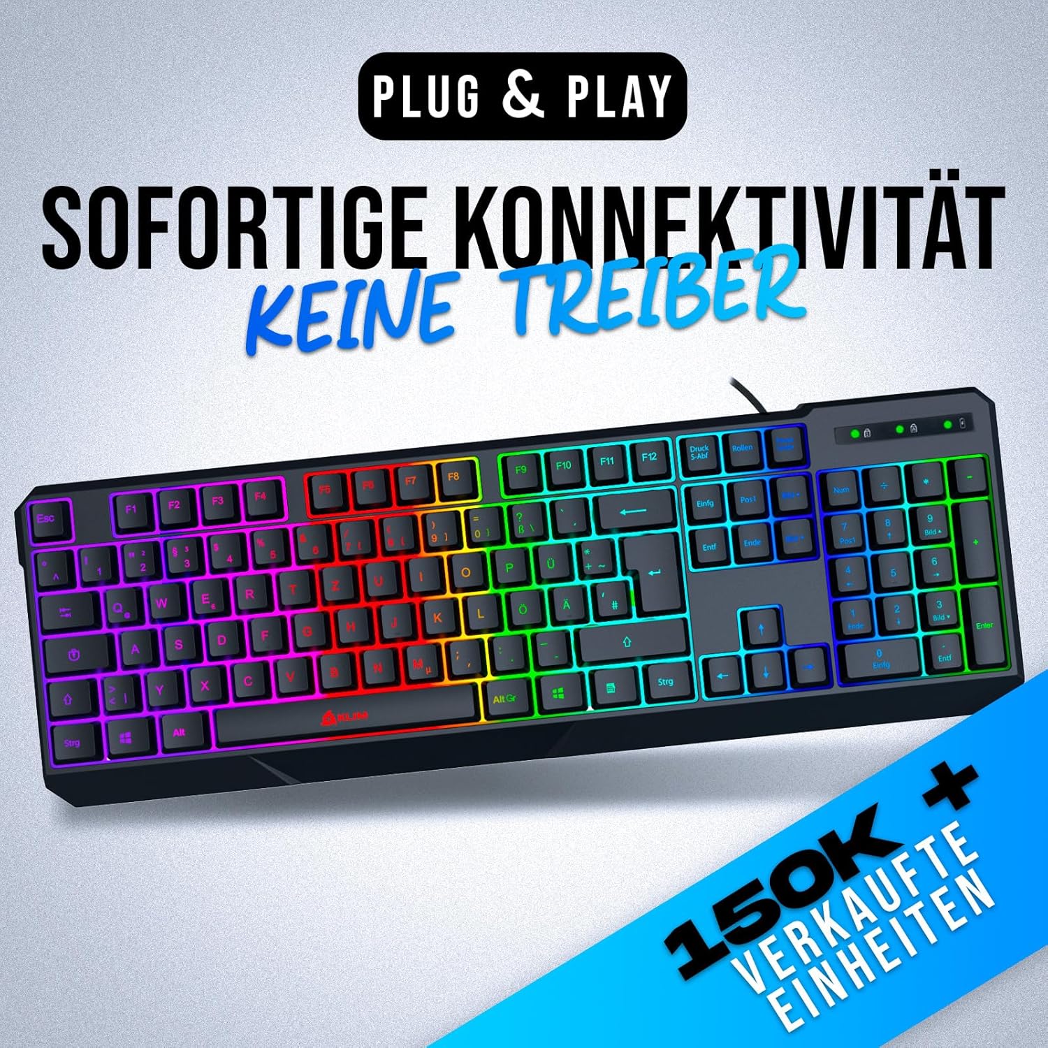 Gaming Tastatur & Maus - KLIM Chroma Gamer Keyboard with USB Cable - High Performance - Colourful Lighting (Black) RGB PC Windows, Mac, PS4 – Bild 2