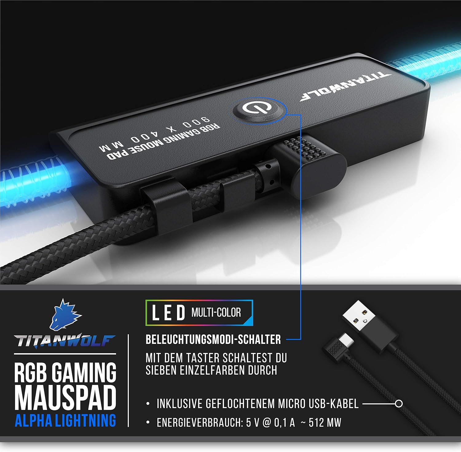 Gaming Tastatur & Maus - DE RGB Mouse Mat – Bild 5