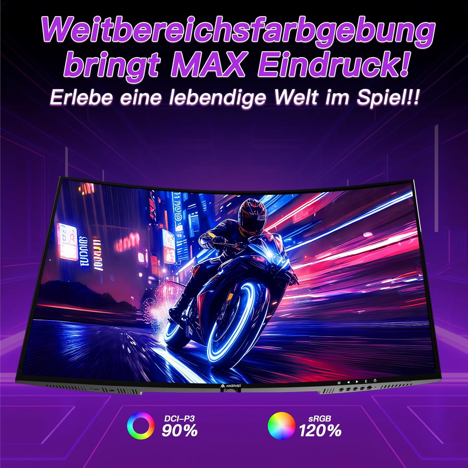 Gaming PC & Gaming Monitors - Amzfast 32 Inch Curved Gaming Monitor (240Hz, 1920x1080, 1ms MPRT, 1500R), Adaptive Sync, 90% DCI-P3, 120% sRGB, 300cd/m², HDMI 2.0 & DisplayPort 1.4 (AMZG32C3F) – Bild 6