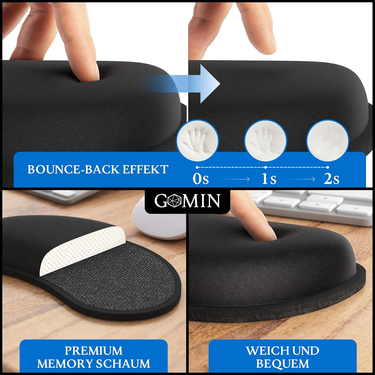 Gaming Tastatur & Maus - Gomin Wrist Rest for Keyboard and Mouse - Ergonomic Wrist Support Set Non-Slip - Foldable Memory Foam Wrist Rest - Keyboard Pad Ergonomic and Comfortable for Office and Home Office – Bild 4