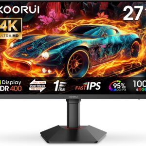 Gaming PC & Gaming Monitors – KOORUI G2741L Gaming Monitor 27 Inch Dual Mode 4K UHD 3840 x 2160 at 160Hz and FHD at 320Hz PC Screen, Fast IPS 1ms HDR 400, 2xHDMI 2.1 & DP1.4