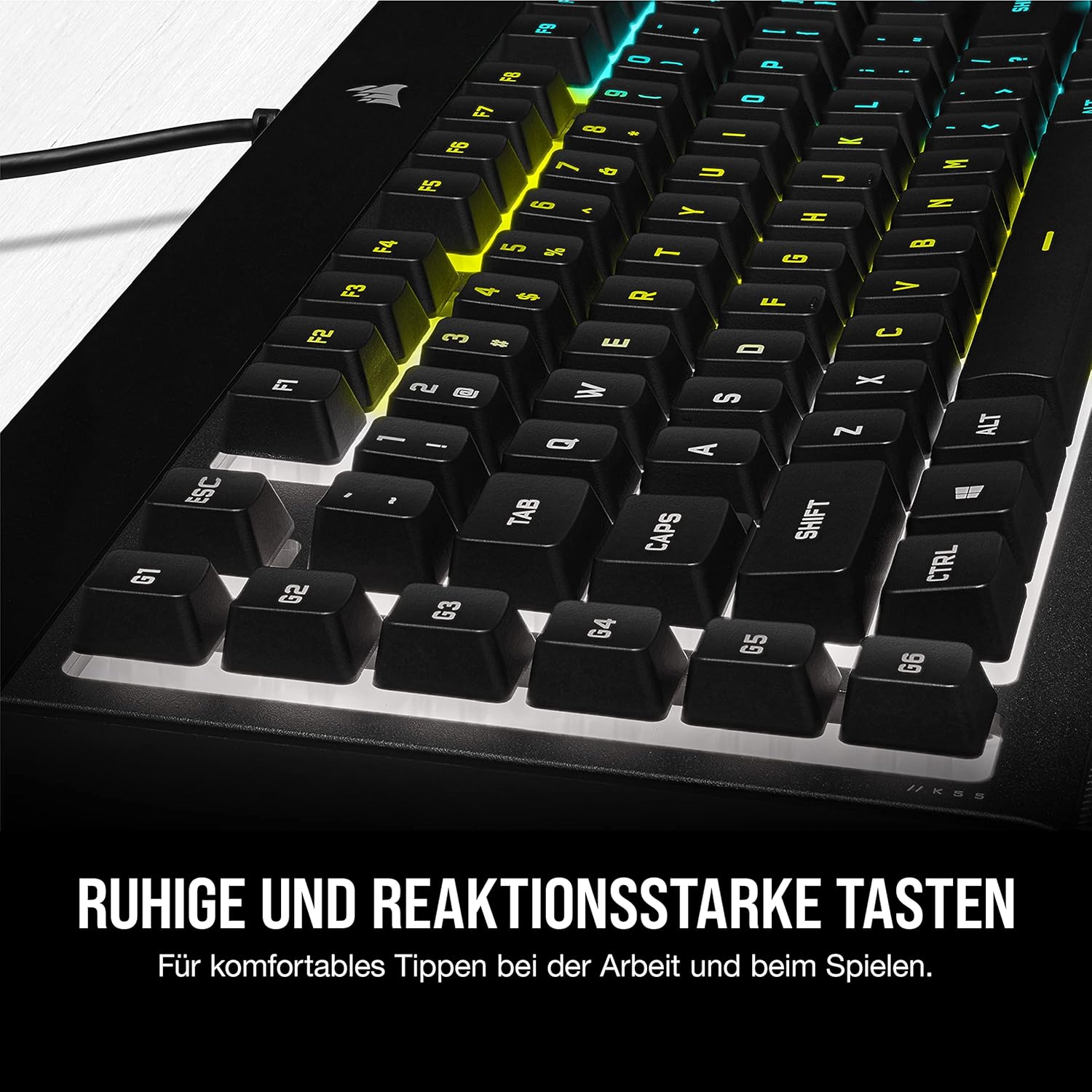 Gaming Tastatur & Maus - CORSAIR K55 RGB PRO Wired Membrane Gaming Keyboard (Dynamic RGB Backlight, 6 Macro Keys with Elgato Software Integration, IP42 Dust and Splash Protection), QWERTZ, Black. – Bild 7