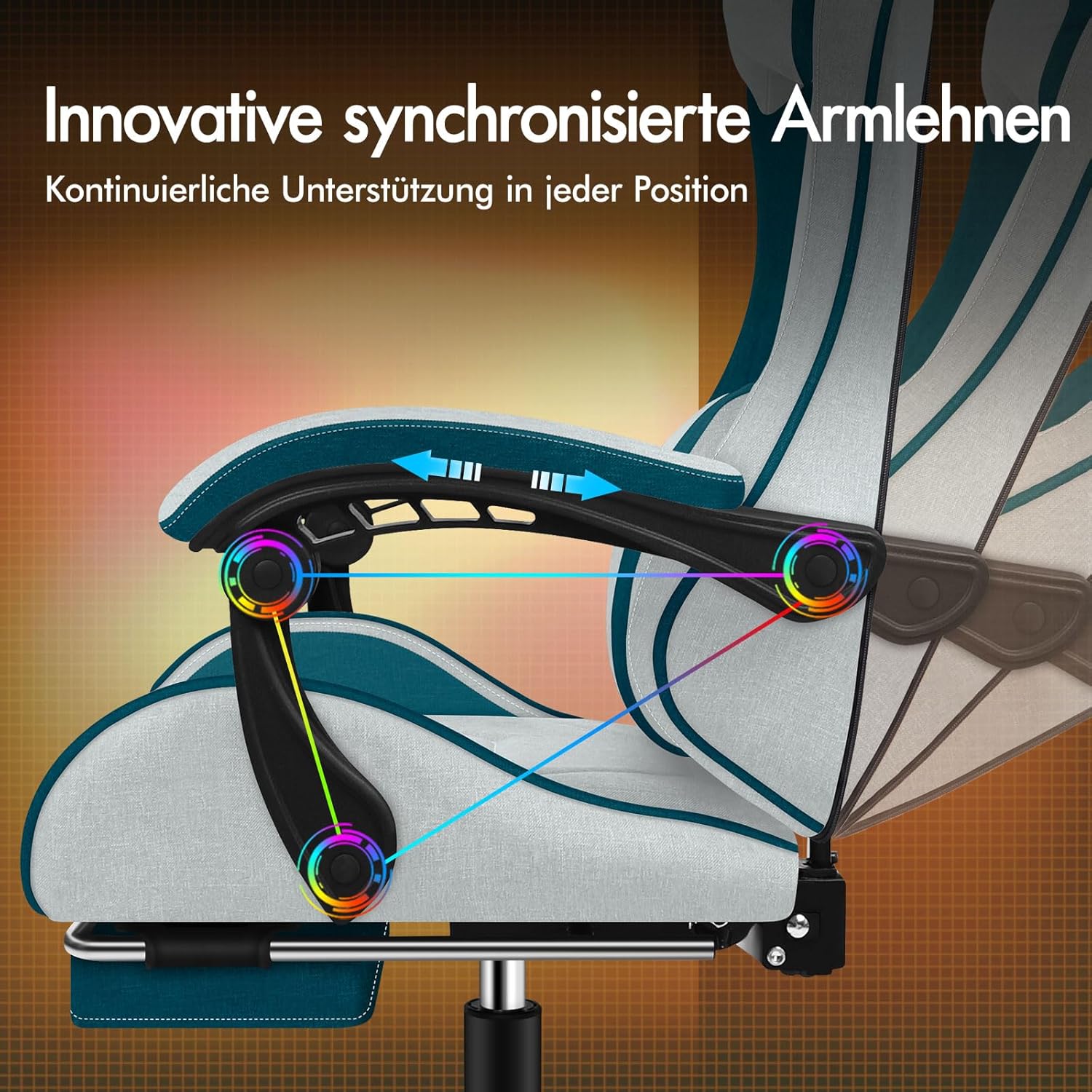 Gaming Chairs - ALFORDSON Office Chair, Gaming Chair, Massage, Ergonomic Gamer Chair with Footrest, Headrest, Massage Lumbar Cushion, Padded, Swivel Chair Made of Linen Fabric, Dark Teal – Bild 6