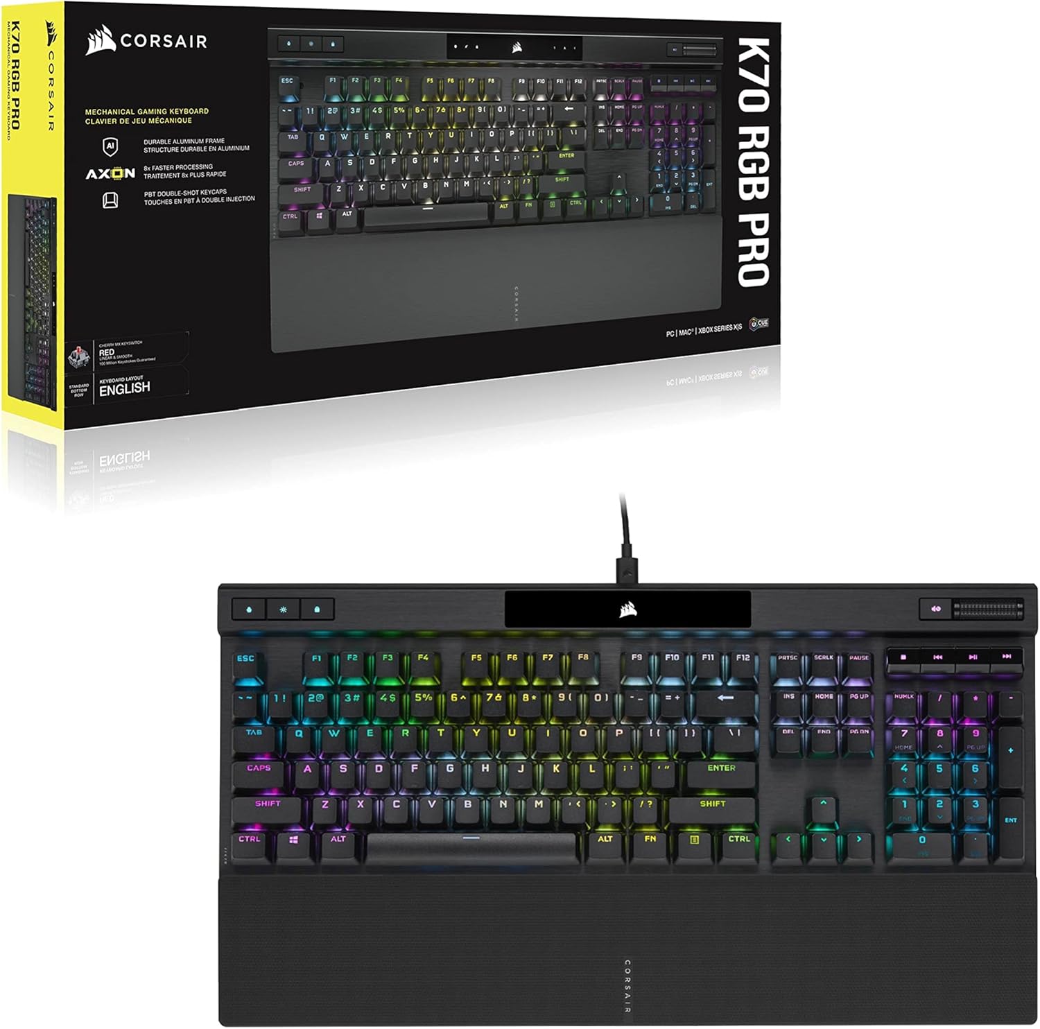 Gaming Tastatur & Maus - Corsair K70 RGB PRO Mechanical Wired Gaming Keyboard - Cherry MX Red Linear Switch, SOCD, PBT Double-Shot Keycaps, 8000Hz Hyper-Polling, NKRO, Tournament Switch, QWERTZ DE - Black – Bild 9