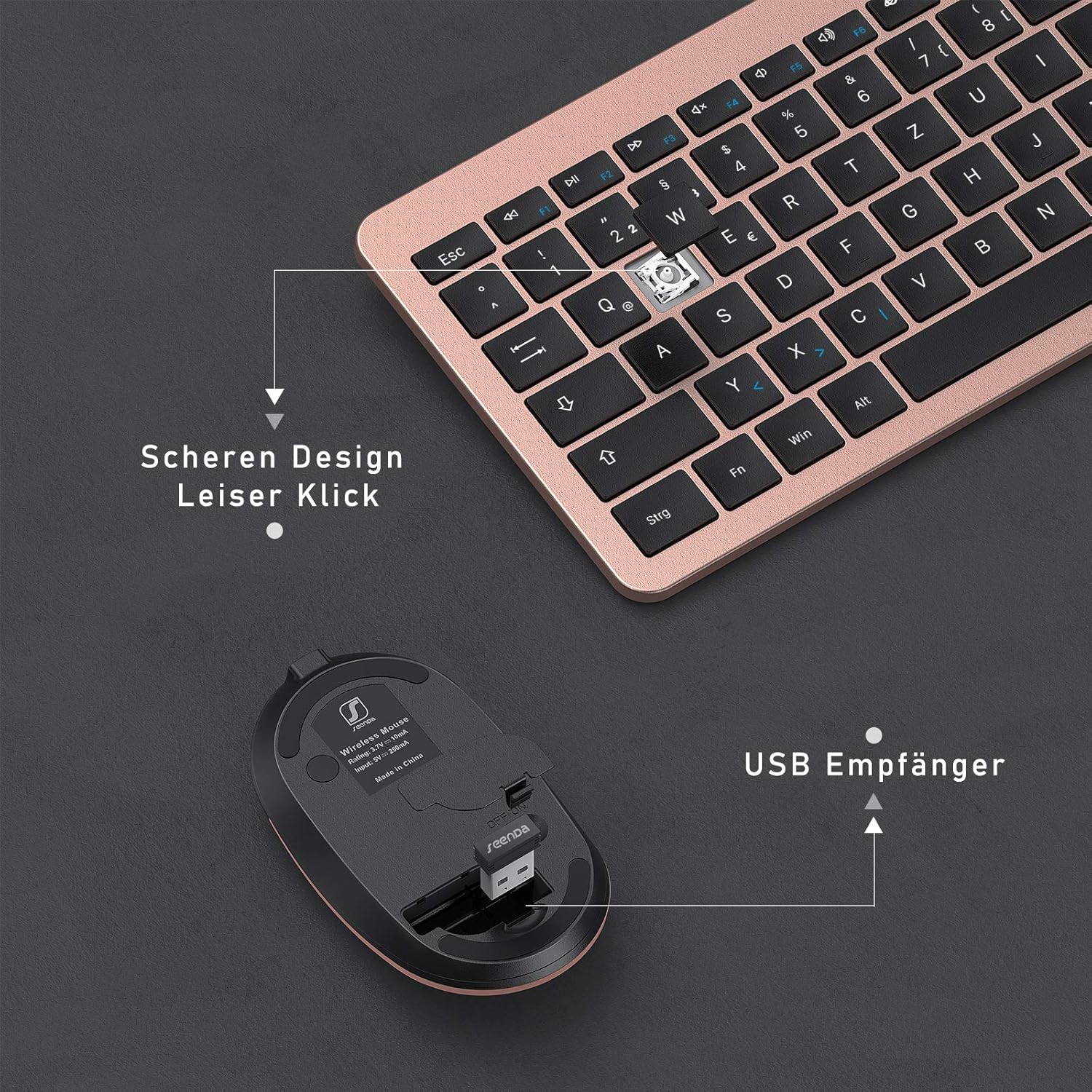 Gaming Tastatur & Maus - Seenda Rechargeable Keyboard and Mouse Set, Wireless, Full Size, Ultra-Thin, Silent, Ergonomic Keyboard with Silicone Dust Protection for PC, Laptop, Smart TV, etc. – Bild 4