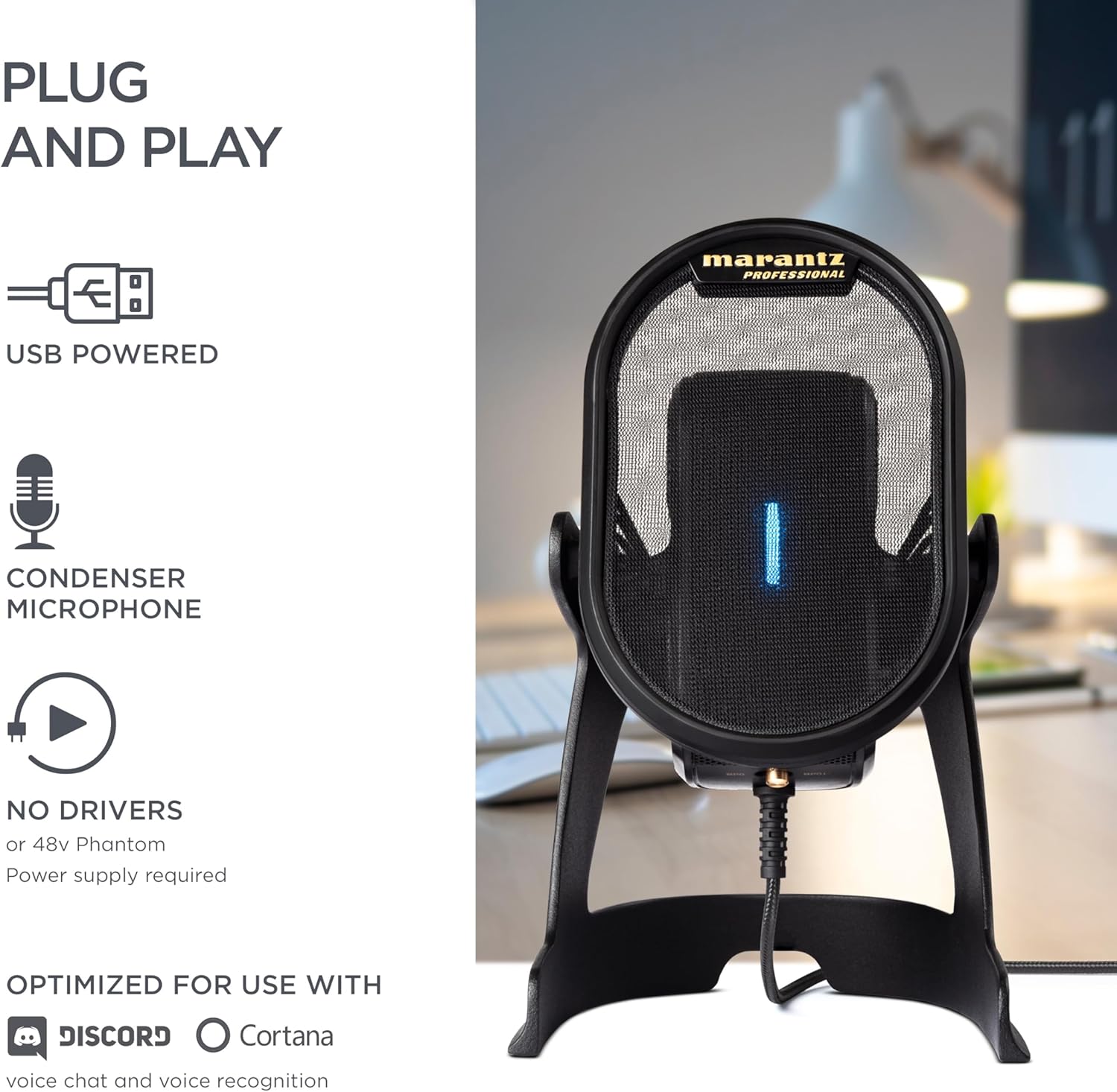 Streaming-Equipment - Marantz Professional Umpire - USB condenser microphone with pop filter and shock mount, driverless, for stuido, radio, podcast, twitch, skype, conference – Bild 4