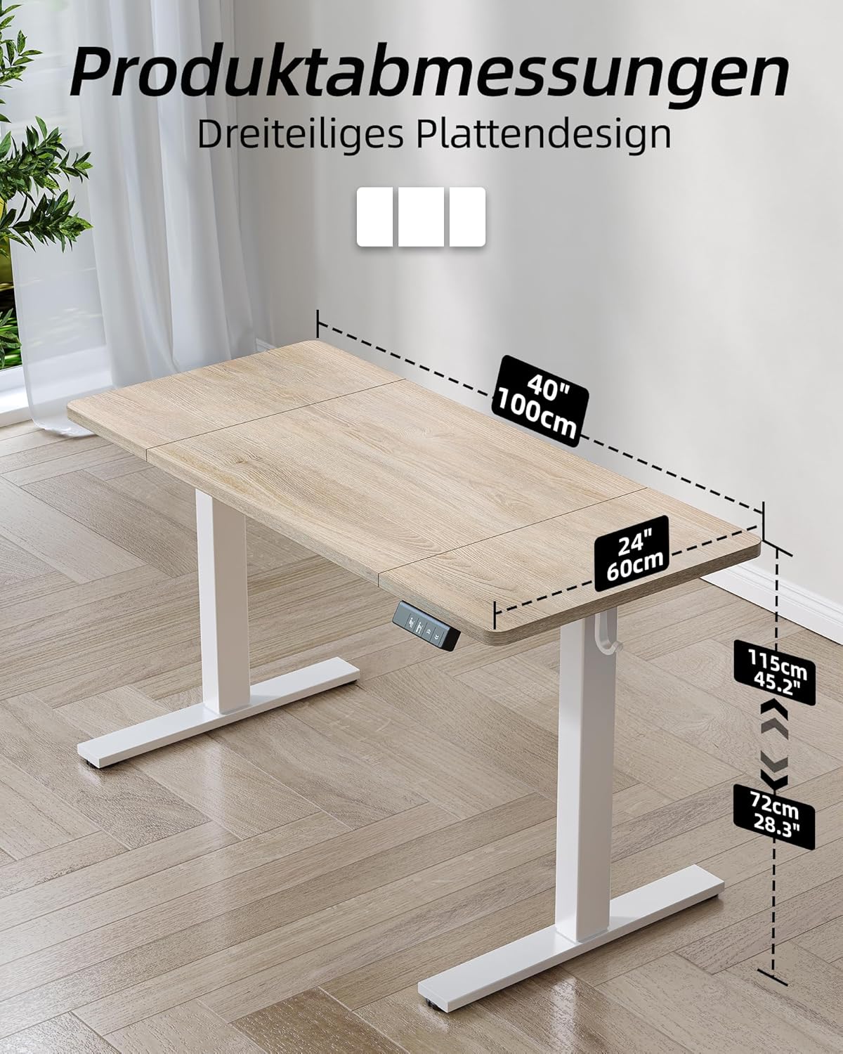 Gaming Consoles & Controllers - BEXEVUE Height-Adjustable Desk, 120 x 60 cm, Height Adjustable Electric Desk, Standing Seat Table with 2 Memory Functions, Computer Desk, Maple Wood – Bild 3