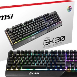 Gaming Tastatur & Maus – MSI Vigor GK30 Gaming Keyboard (German Layout) QWERTZ – Mechanical Membrane Switches, Waterproof, RGB Mystic Light, Lighting & Media Hot Keys, Non-Slip Game Base, Gold-Plated USB 2.0 – Full Size