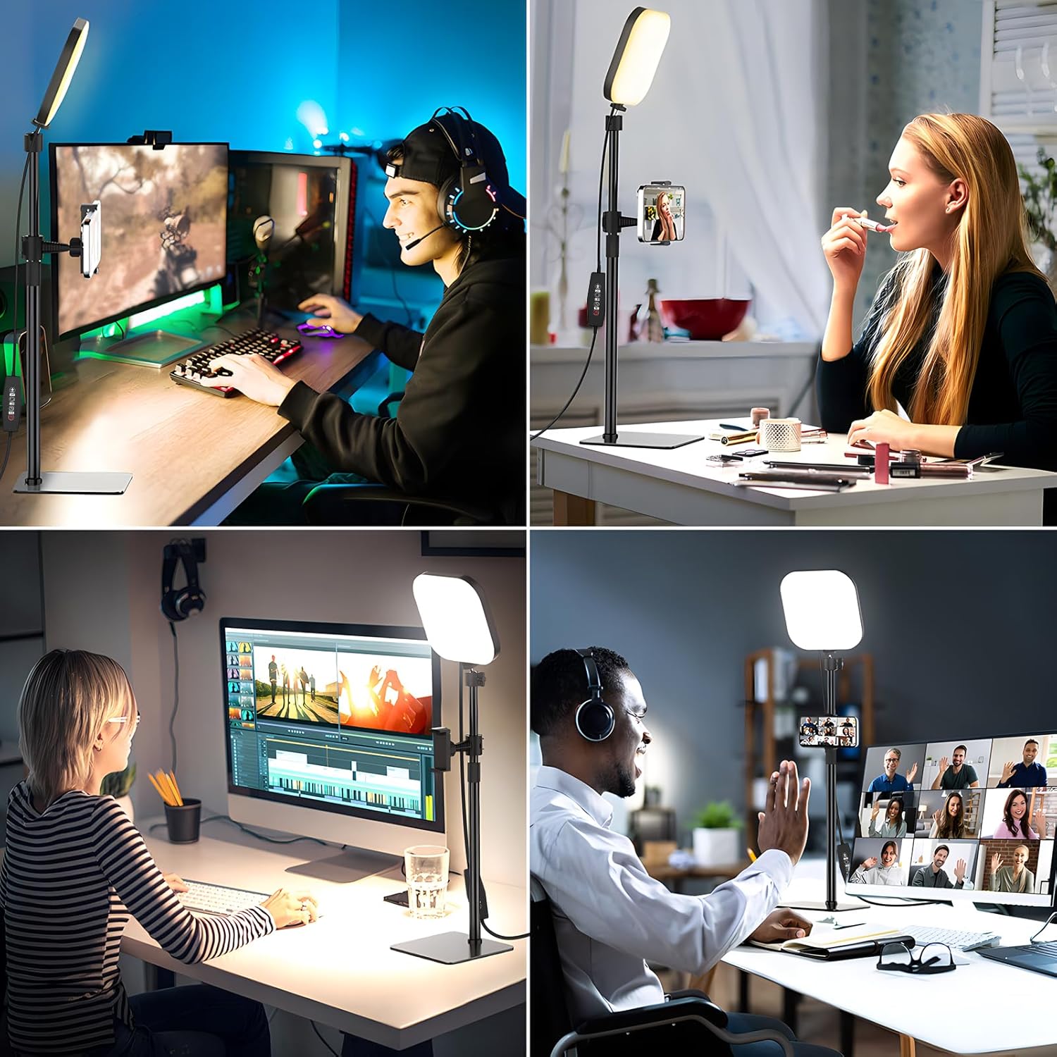 Streaming-Equipment - 180 LED Video Light with Mobile Phone Holder, Video Light with 3 Colours and 5 Brightness Levels, USB Powered Key Light for Video Conferences, Zoom Meetings, Live Streaming, Pack of 2 – Bild 7